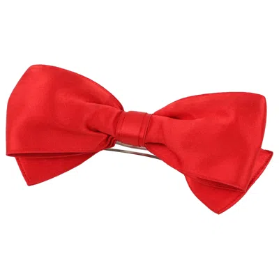 Pre-owned Chanel C.1980's Vtg Red Satin Silver Barrette Large Bow Hair Clip Accessory