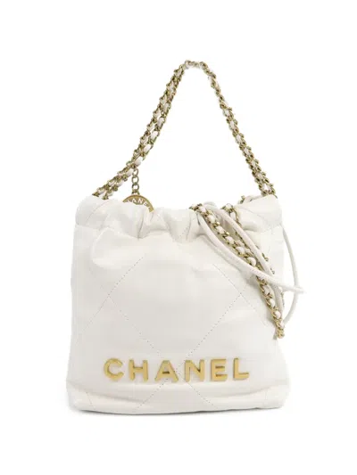 Pre-owned Chanel C22 Mini Quilted Leather Tote Bag In White