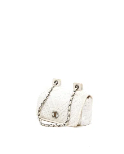Pre-owned Chanel Cable Knit Single Flap Bag In White