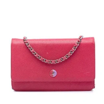 Pre-owned Chanel Calf Leather Caviar Bicolor Cc Wallet On Chain In Pink