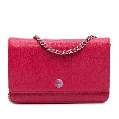 Pre-owned Chanel Calf Leather Caviar Bicolor Cc Wallet On Chain In Pink