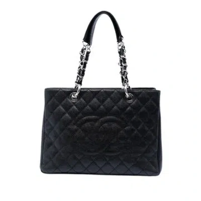 Pre-owned Chanel Calf Leather Caviar Grand Shopping Tote In Black