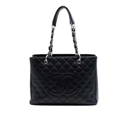 Pre-owned Chanel Calf Leather Caviar Grand Shopping Tote In Black