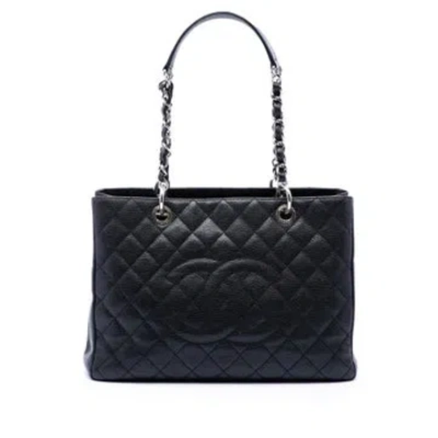 Pre-owned Chanel Calf Leather Caviar Grand Shopping Tote In Black