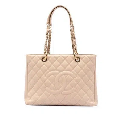 Pre-owned Chanel Calf Leather Caviar Grand Shopping Tote In Brown
