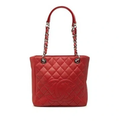 Pre-owned Chanel Calf Leather Caviar Petite Shopping Tote In Red