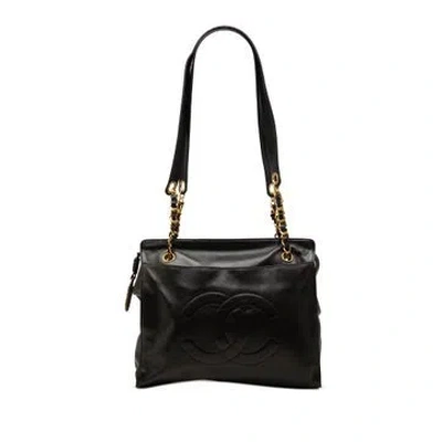 Pre-owned Chanel Calf Leather Cc Caviar Chain Tote In Black