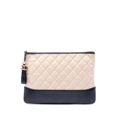 Pre-owned Chanel Calf Leather Medium Aged Calfskin Gabrielle O Case Clutch In Brown