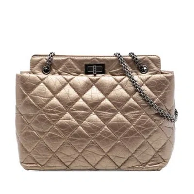 Pre-owned Chanel Calf Leather Quilted Aged Calfskin Reissue 2.55 Tote In Brown
