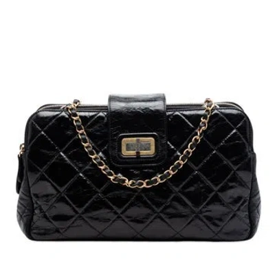 Pre-owned Chanel Calf Leather Quilted Glazed Calfskin Reissue Mademoiselle Accordion Tote In Black