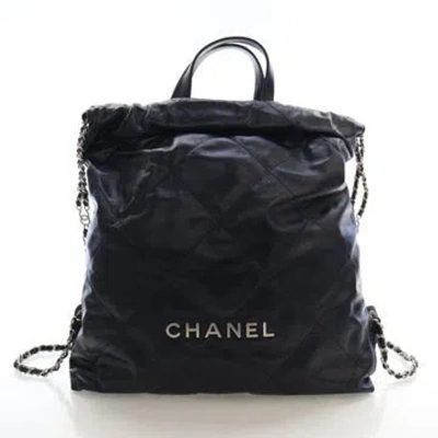 Pre-owned Chanel Calfskin Backpack 22 In Black