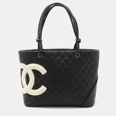 Pre-owned Chanel Calfskin Black White Cambon Line Coco Mark Large Soft Tote Bag