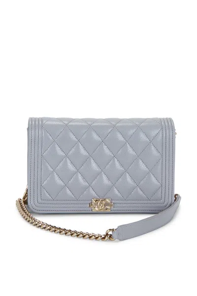 Pre-owned Chanel Calfskin Boy Wallet On Chain In Purple