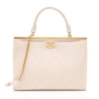 Pre-owned Chanel Calfskin Coco Luxe Large Shopping Tote In Sand