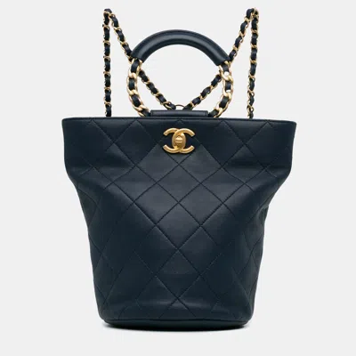 Pre-owned Chanel Calfskin In The Loop Chain Backpack In Navy Blue