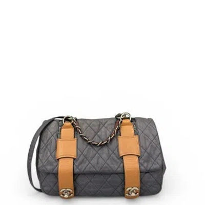 Pre-owned Chanel Calfskin Mix Messenger Bag In Blue