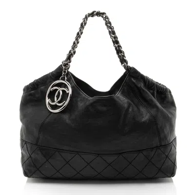 Pre-owned Chanel Calfskin Petit Cocos Cabas Shopper Tote In Black