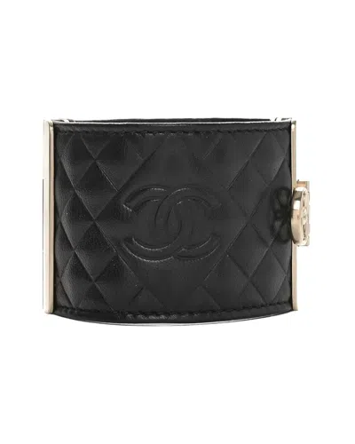 Pre-owned Chanel Calfskin Quilted Cc Wide Cuff M (authentic Pre-loved)