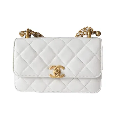Pre-owned Chanel Calfskin Quilted Mini Perfect Fit Flap White