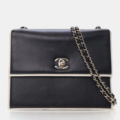 Pre-owned Chanel Calfskin Square Frame Flap Bag In Black
