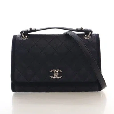 Pre-owned Chanel Calfskin Top Handle Flap Satchel In Black