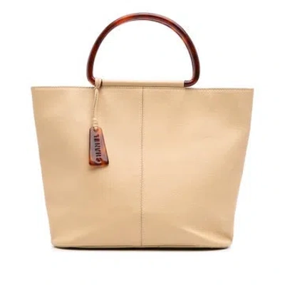Pre-owned Chanel Calfskin Top Handle Tote In Brown