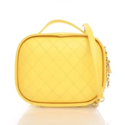 Pre-owned Chanel Calfskin Vanity Case In Yellow