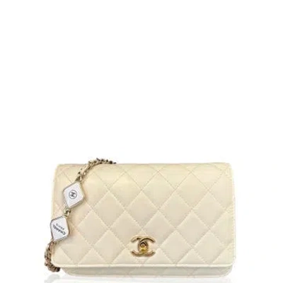 Pre-owned Chanel Calfskin Wallet On Chain Mini In Neutrals