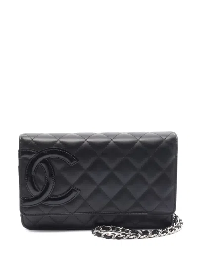 Pre-owned Chanel Cambogne Ligne Quilted Wallet In Black