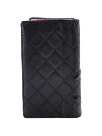 Pre-owned Chanel Cambon Bifold Wallet Quilted Calfskin Long Small Wallets In Black