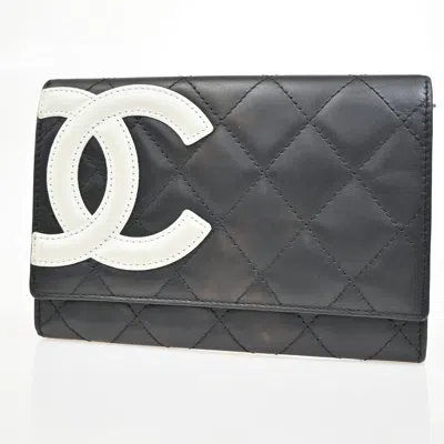 Pre-owned Chanel Cambon Bifold Wallet Quilted Lambskin Leather Wallets Accessory () In Black