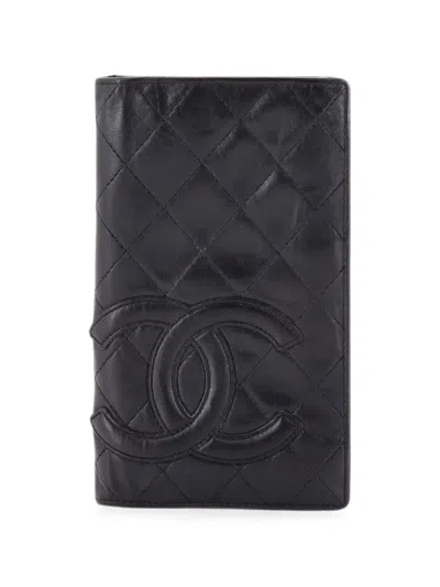 Pre-owned Chanel Cambon Bifold Wallet Quilted Lambskin Long Small Wallets In Black