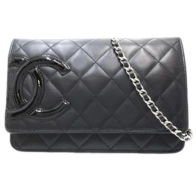 Pre-owned Chanel Cambon Black Leather Chain/shoulder Wallet ()