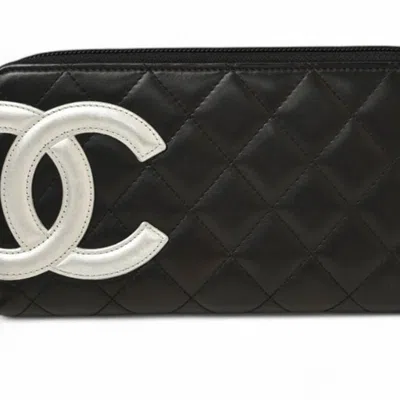 Pre-owned Chanel Cambon Black Leather Long Wallet (bi-fold) ()