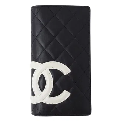 Pre-owned Chanel Cambon Black Leather Long Wallet (bi-fold) ()