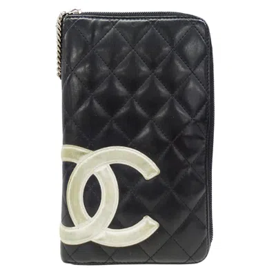 Pre-owned Chanel Cambon Black Leather Long Wallet (bi-fold) ()
