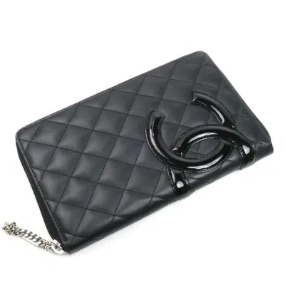 Pre-owned Chanel Cambon Black Pink Leather Long Wallet (bi-fold) ()