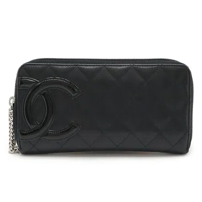 Pre-owned Chanel Cambon Black Pink Leather Long Wallet (bi-fold) () In Multi