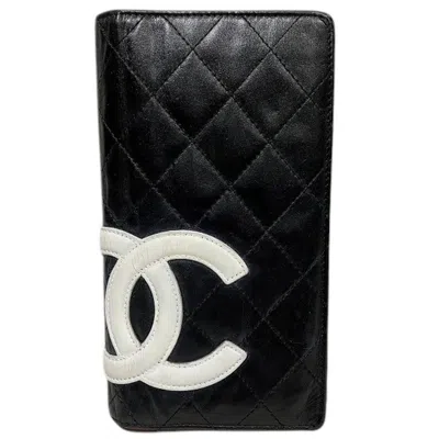 Pre-owned Chanel Cambon Black Pink White Leather Long Wallet (bi-fold) () In Black, Pink, White