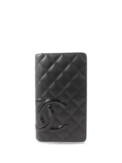 Pre-owned Chanel Cambon Cc Logo Long Wallet In Black