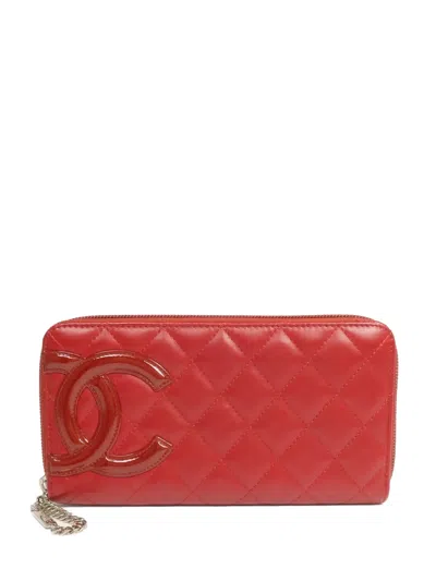 Pre-owned Chanel Cambon Cc Long Wallet In Red
