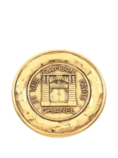 Pre-owned Chanel Cambon Circle Brooch In Gold