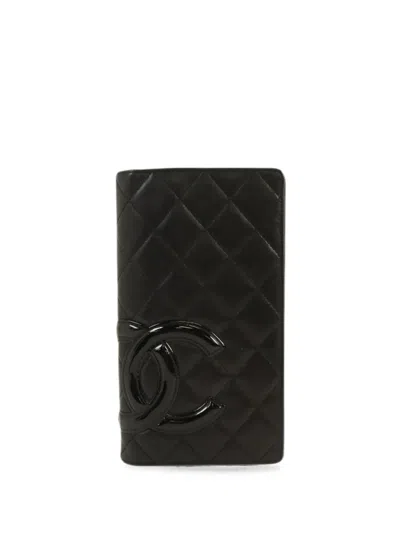 Pre-owned Chanel Cambon Diamond-quilted Wallet In Black