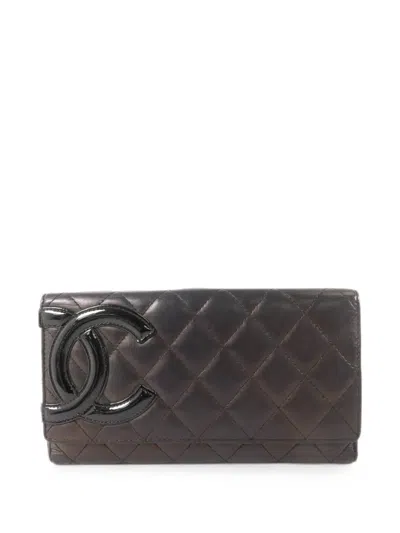 Pre-owned Chanel Cambon Diamond-quilted Wallet In Black