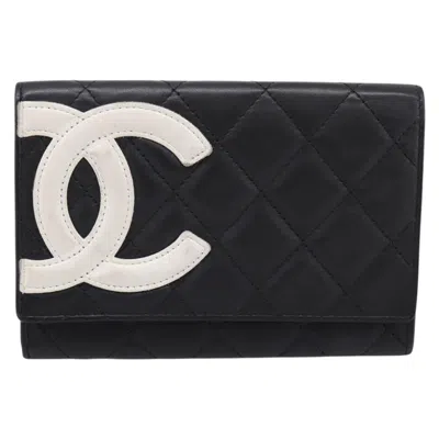 Pre-owned Chanel Cambon Flap Card Case Quilted Lambskin Black Leather Card Holders Accessory ()