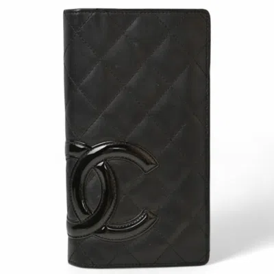 Pre-owned Chanel Cambon Leather Long Wallet (bi-fold) () In Black