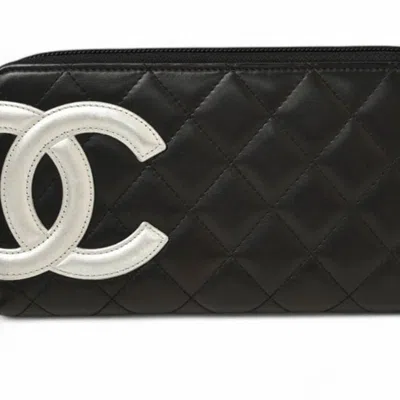 Pre-owned Chanel Cambon Leather Long Wallet (bi-fold) () In Black