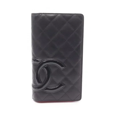 Pre-owned Chanel Cambon Leather Patent Leather Long Wallet (bi-fold) () In Black