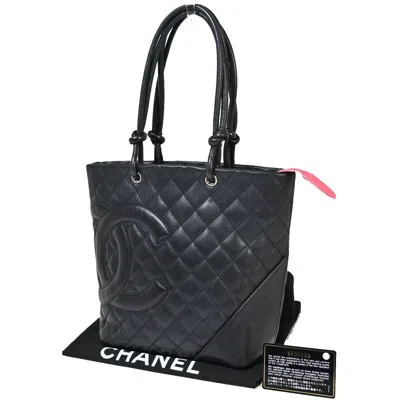 Pre-owned Chanel Cambon Leather Tote Bag () In Black