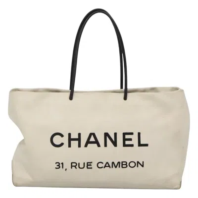 Pre-owned Chanel Cambon Leather Tote Bag () In White